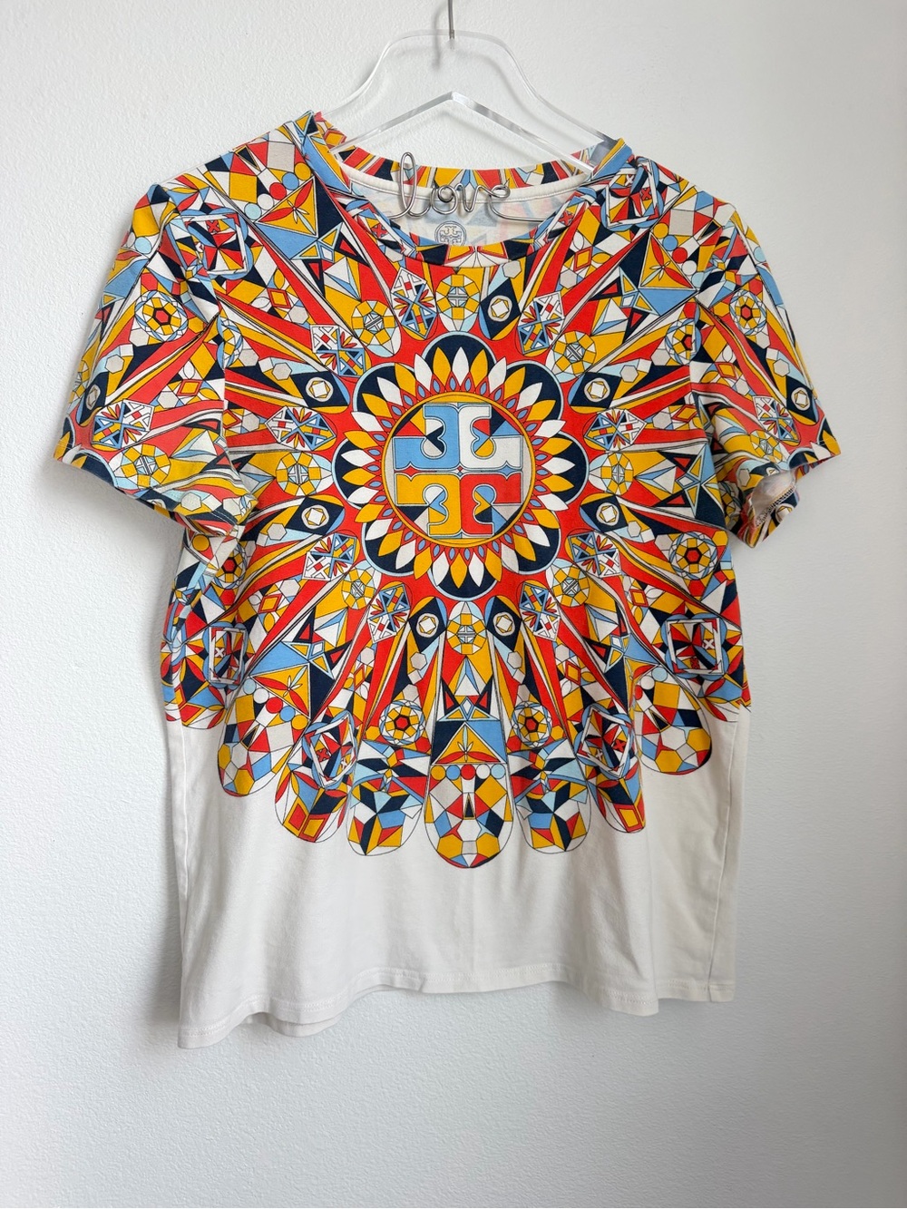 Tory Burch Keaton T-Shirt Top Logo Multicolor Geometric Designer